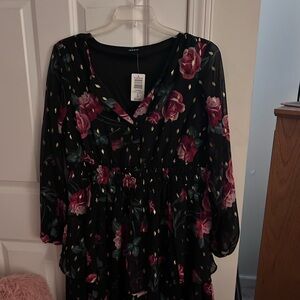 Torrid Black Dress with Pink Floral Design